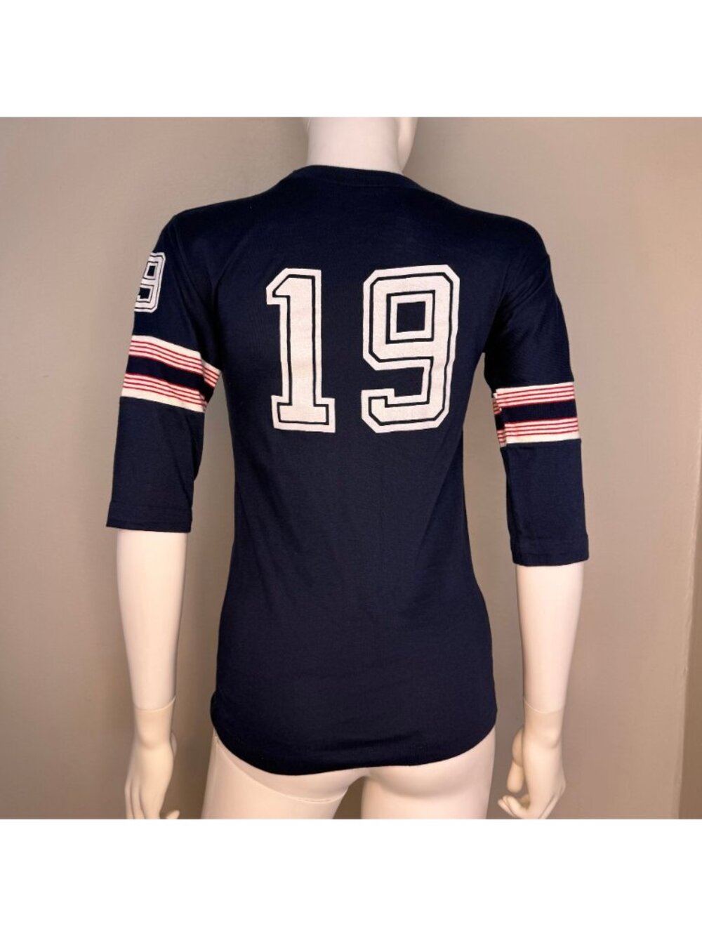 Vintage 1960s/70s Kids Navy Blue Jersey T-Shirt, Number 19, Never Iron by Campu - Picture 3 of 7